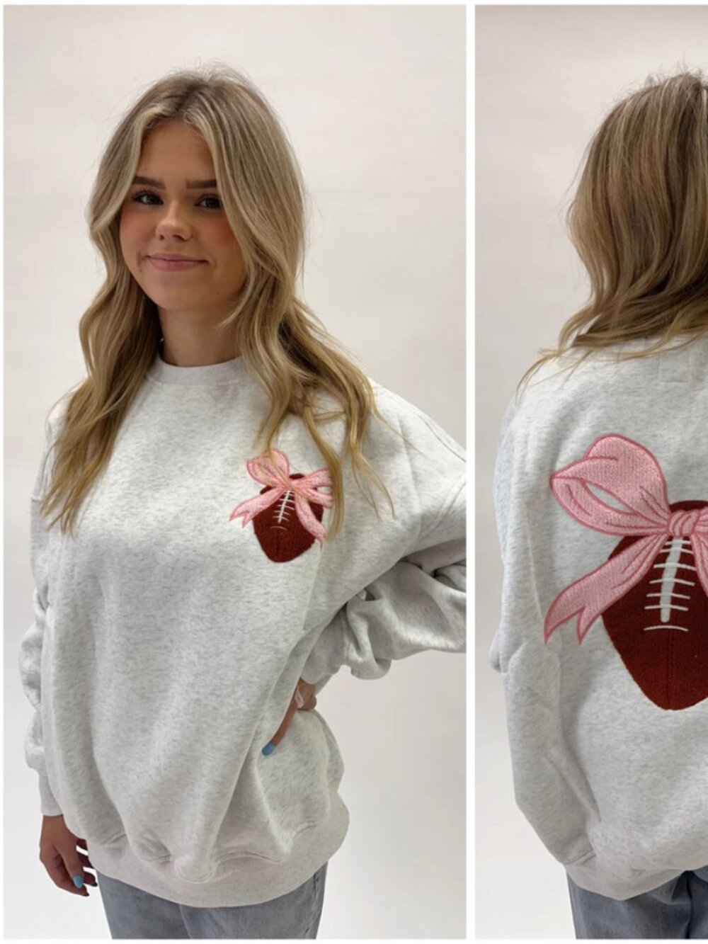NWT Sunkissed Coconut Game Day Coquette Bow Embroidered Crewneck